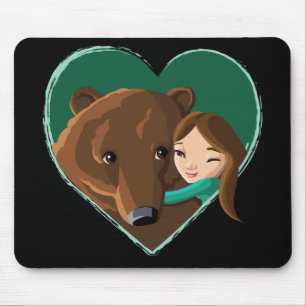 Alfombrilla De Ratón Chica que abraza el oso
