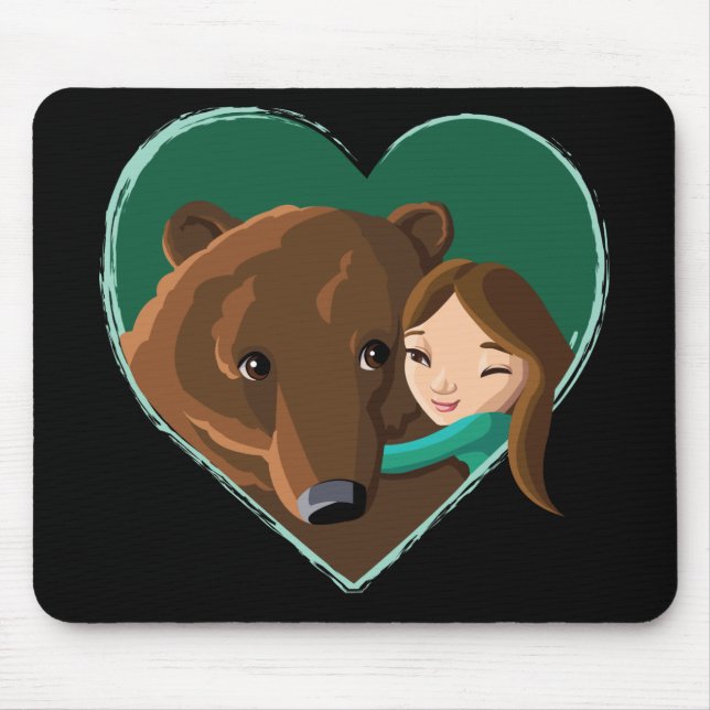 Alfombrilla De Ratón Chica que abraza el oso (Frente)