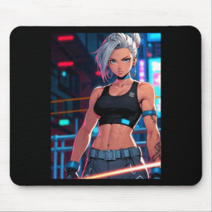 Alfombrilla De Ratón Chica Retro Anime Cyberpunk Luchadora Callejera Ne