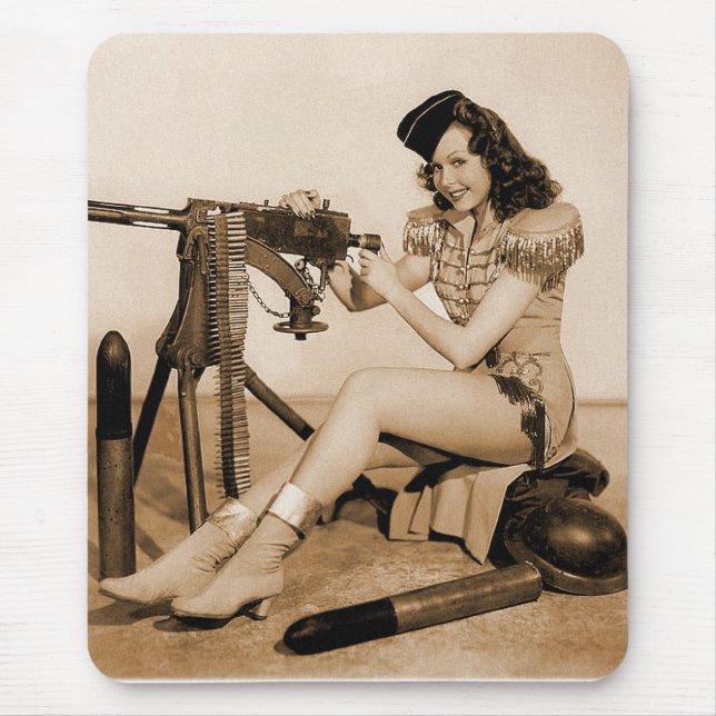 Alfombrilla De Ratón Chica retro del artillero de máquina de las (Frente)