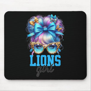 Alfombrilla De Ratón Chica Retro Leones Messy Bun Sports Fan Team Match