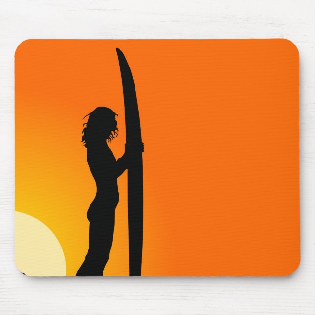 Alfombrilla De Ratón Chica Surfer Sunset con tabla de surf (Frente)