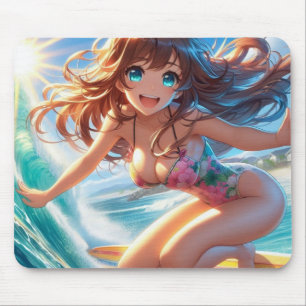 Alfombrilla De Ratón Chica surfista de anime costero/naútico/tropical