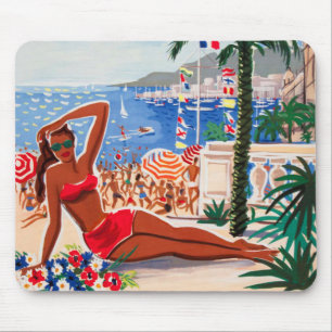 Alfombrilla De Ratón Chica Vintage Cote D'Azur Beach