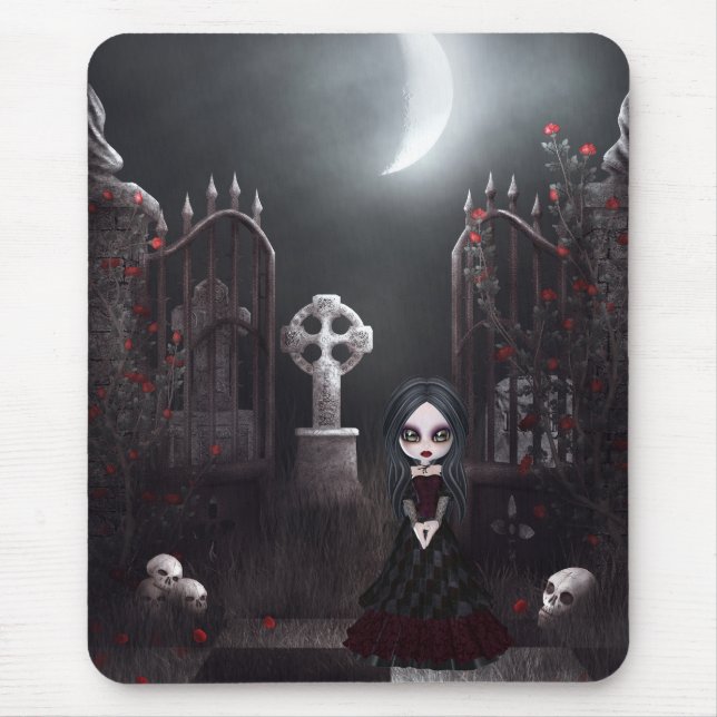 Alfombrilla De Ratón Chica y cementerio espeluznantes Mousepad del (Frente)