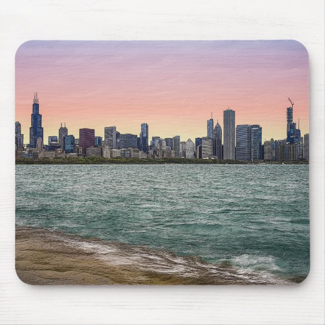 Alfombrilla De Ratón Chicago Skyline Painterly (Frente)