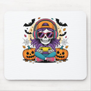 Alfombrilla De Ratón Chicas Halloween Esqueleto Jugadora Video Juegos C