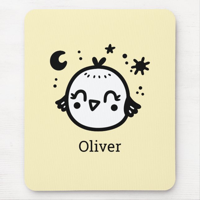 Alfombrilla De Ratón Chick alegre - Kawaii Bird Line Art" (Frente)