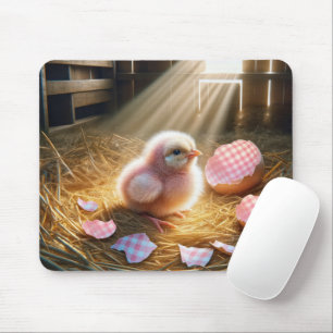 Alfombrilla De Ratón Chick Rosado Con Gingham Eggshell