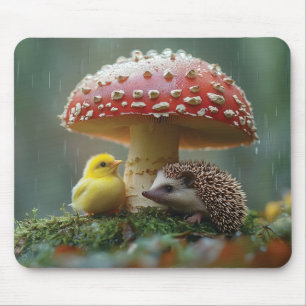 Alfombrilla De Ratón Chick y peto escondiéndose bajo un hongo