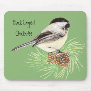 Alfombrilla De Ratón Chickadee capsulado negro - pájaro - naturaleza