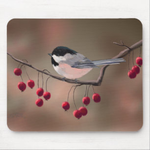 Alfombrilla De Ratón CHICKADEE y BAYAS ROJAS de SHARON SHARPE