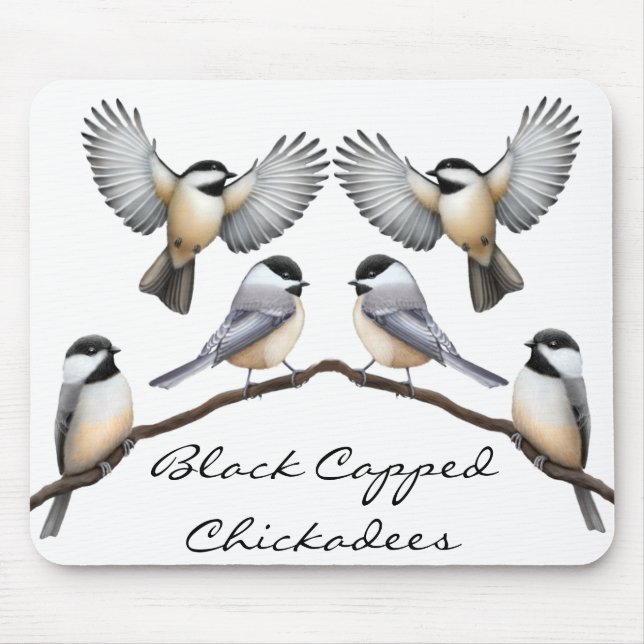 Alfombrilla De Ratón Chickadees capsulados negro adaptable Mousepad (Frente)