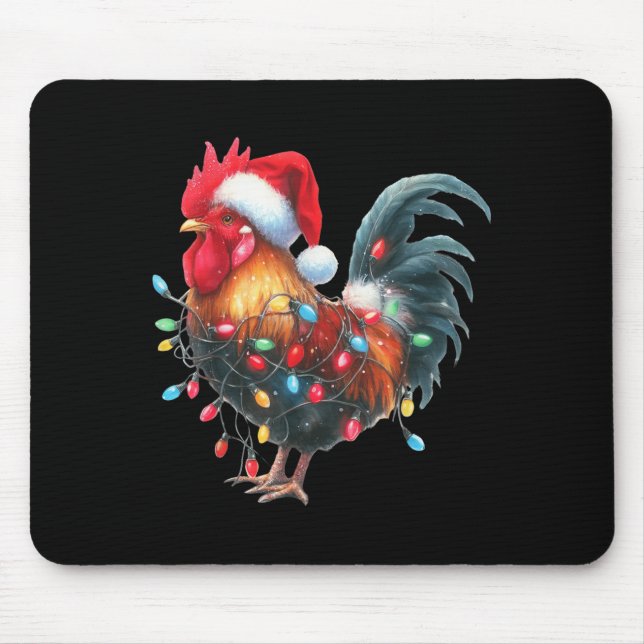 Alfombrilla De Ratón Chicken Christmas Lights Funny Santa Hat Merry Xma (Frente)