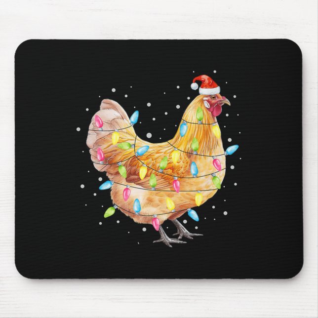 Alfombrilla De Ratón Chicken Christmas Lights Santa Hat Chicken Farm An (Frente)