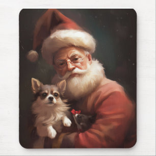 Alfombrilla De Ratón Chihuahua Con Santa Claus Navideño Festivo