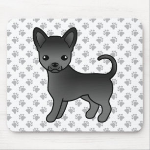 Alfombrilla De Ratón Chihuahua de dibujos animados de pelo liso negro y
