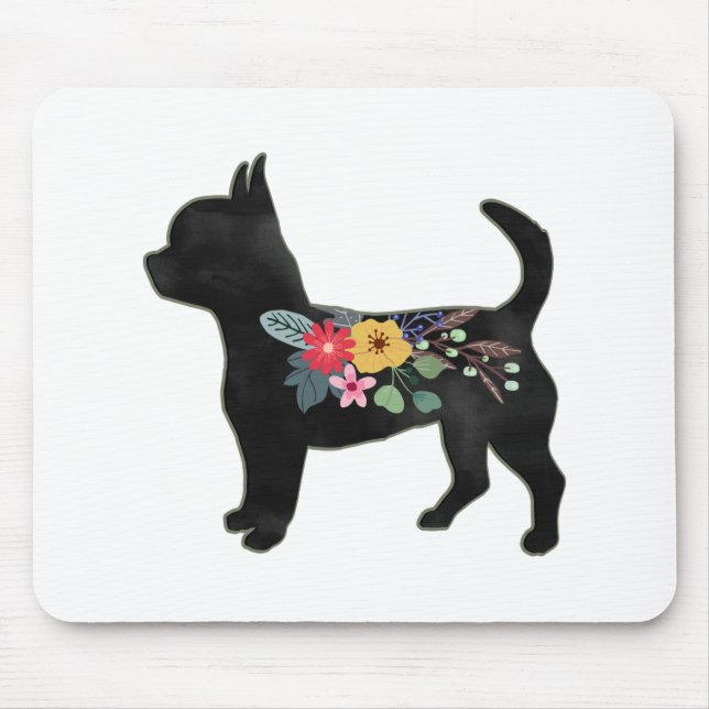 Alfombrilla De Ratón Chihuahua Dog Rama Silhouette Boho Floral (Frente)