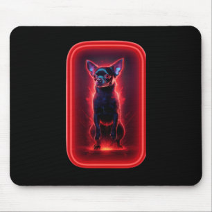 Alfombrilla De Ratón Chihuahua Negro Baila en Medio de Luz Roja de Neón