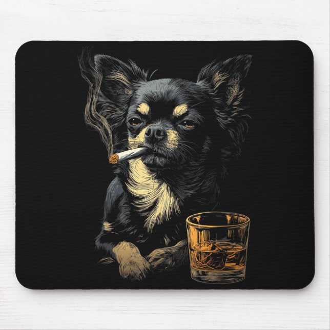 Alfombrilla De Ratón Chihuahua Smoking Cigarette Whisky Lover Funny Dog (Frente)