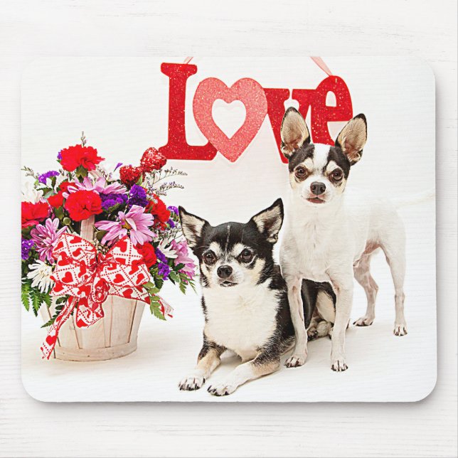 Alfombrilla De Ratón Chihuahua's, flores y amor (Frente)