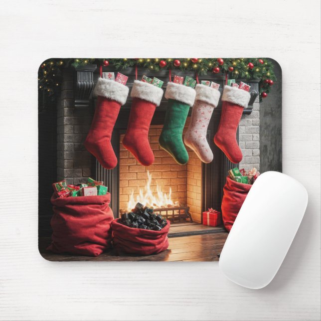 Alfombrilla De Ratón Chimenea de navidades con saco de carbón (Con ratón)