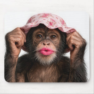 Alfombrilla De Ratón Chimpancé con lápiz labial rosa