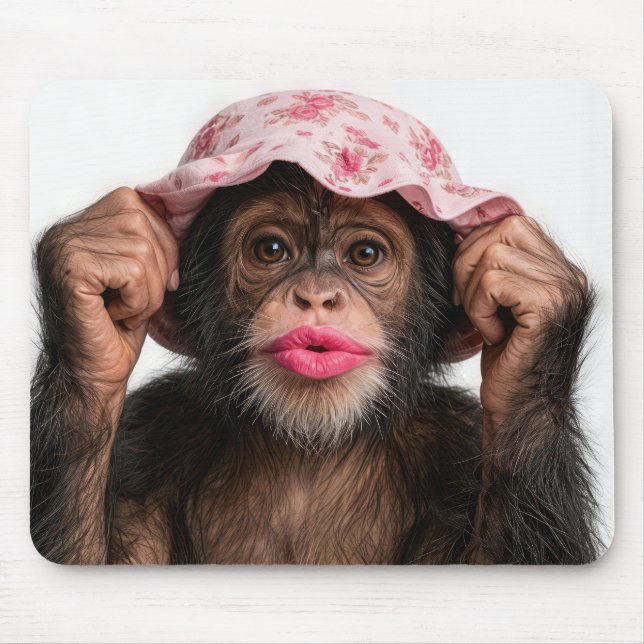 Alfombrilla De Ratón Chimpancé con lápiz labial rosa (Frente)
