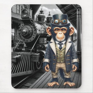 Alfombrilla De Ratón Chimpancé Viajero Mundial Victoriano Steampunk