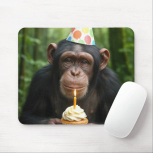 Alfombrilla De Ratón Chimpanzee llevando un pastel de cumpleaños