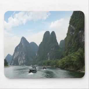 Alfombrilla De Ratón China, Guilin, río Li, Barcos de río alineados