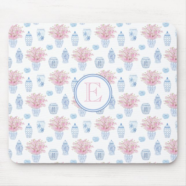 Alfombrilla De Ratón Chinoiserie color Bonito Rosa Y Azul (Frente)