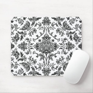 Alfombrilla De Ratón Chinoiserie Floral Negro y Blanco Acuarela