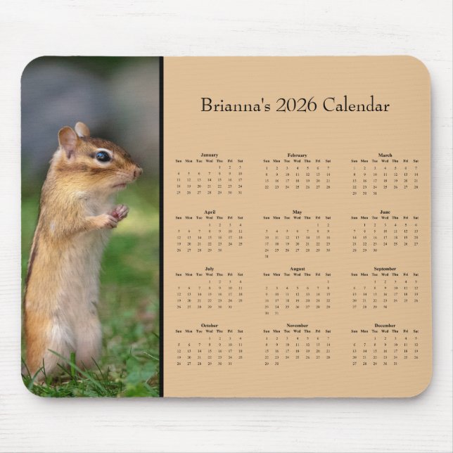 Alfombrilla De Ratón Chipmunk - Customizable full year 2026 calendar (Frente)