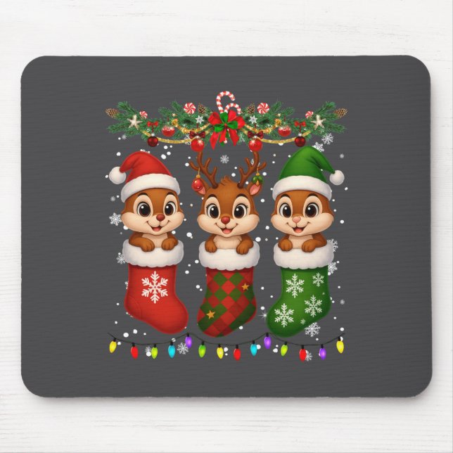 Alfombrilla De Ratón Chipmunk In Christmas Socks Lights Chipmunk Xmas L (Frente)