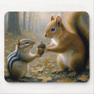 Alfombrilla De Ratón Chipmunk y Squirrel compartiendo un maíz
