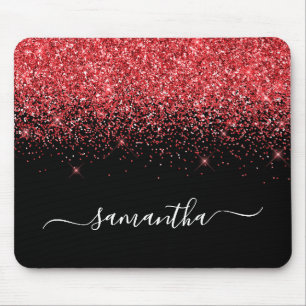 Alfombrilla De Ratón Chispa Negra Rojo Brillante Glitter Elegante Nombr
