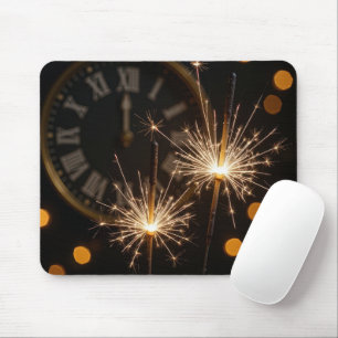 Alfombrilla De Ratón Chispas de Año Nuevo y reloj de medianoche