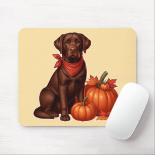 Alfombrilla De Ratón Chocolate Labrador con pañuelo rojo por calabazas