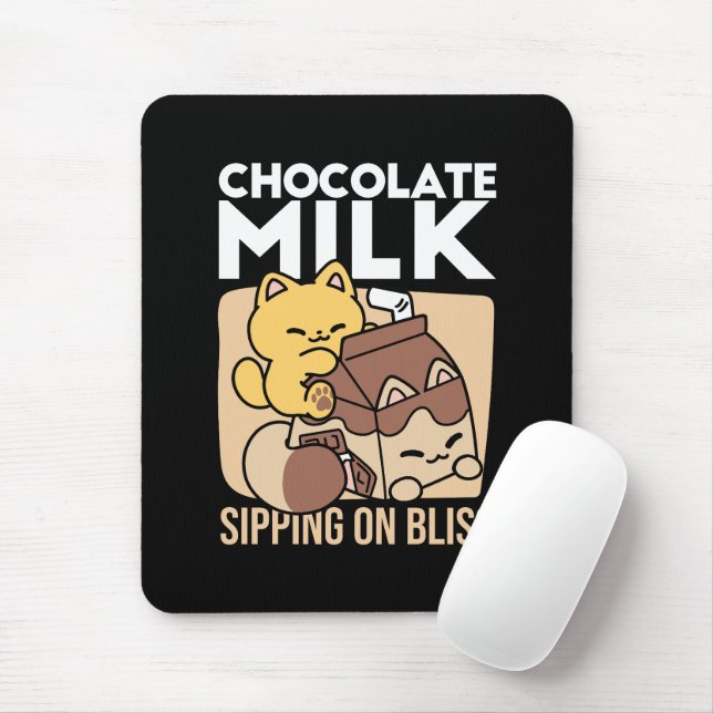 Alfombrilla De Ratón Chocolate Milk Sipping on Bliss – Kawaii Cat Food  (Con ratón)