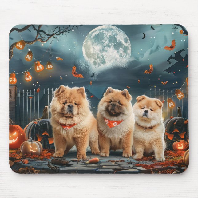 Alfombrilla De Ratón Chow Chow Halloween Espeluznante (Frente)