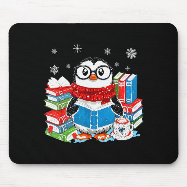 Alfombrilla De Ratón Christmas A Penguin Reading Book Snowflake Cocoa H (Frente)