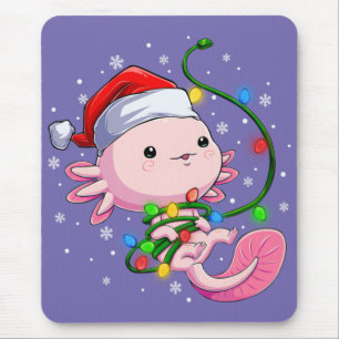 Alfombrilla De Ratón Christmas Axolotl Santa Hat Lights Japanese Cute