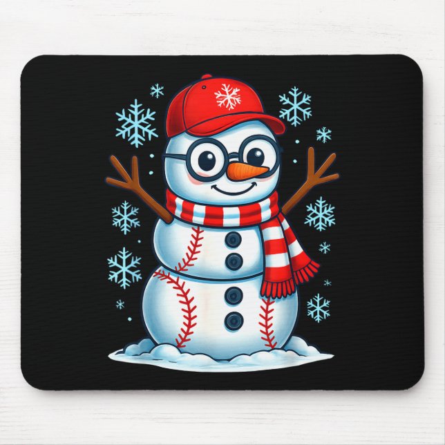 Alfombrilla De Ratón Christmas Baseball Snowman Xmas Pajamas Women Men  (Frente)