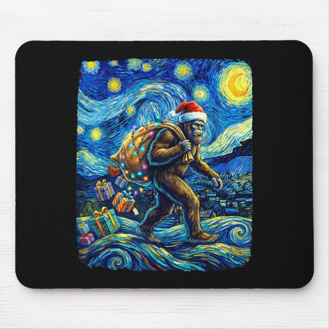 Alfombrilla De Ratón Christmas Bigfoot Santa Hat Van Gogh Starry Night  (Frente)