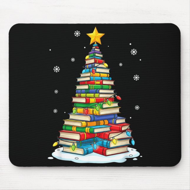 Alfombrilla De Ratón Christmas Book Tree Funny Librarians Books Lover  (Frente)