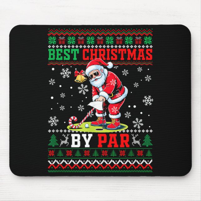 Alfombrilla De Ratón Christmas By Par Santa Sweater Playing Golf Golfer (Frente)