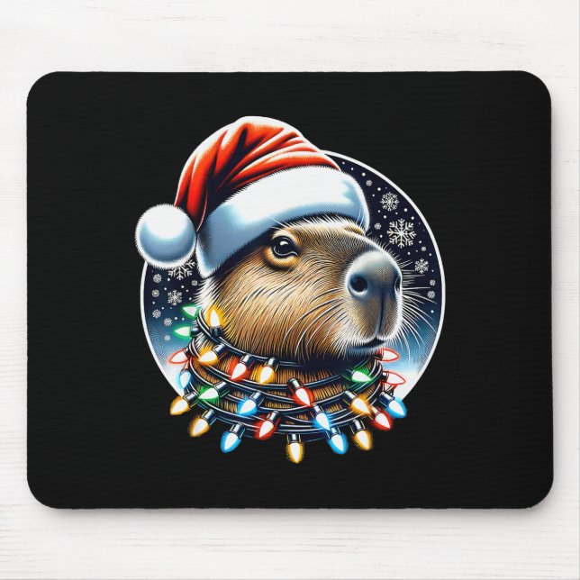 Alfombrilla De Ratón Christmas Capybara Santa Hat Xmas Lights Men Women (Frente)