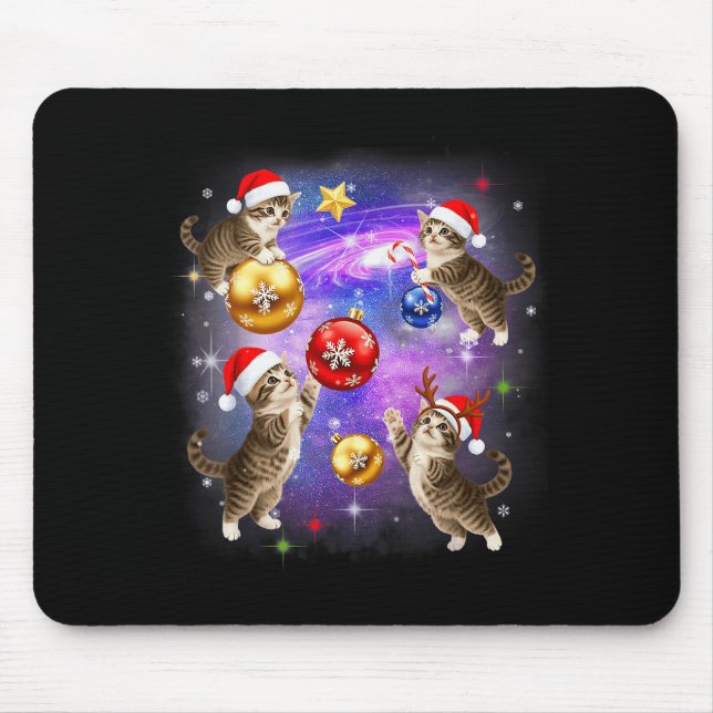 Alfombrilla De Ratón Christmas Cat In Space Meowy Xmas Ornaments Kitty  (Frente)