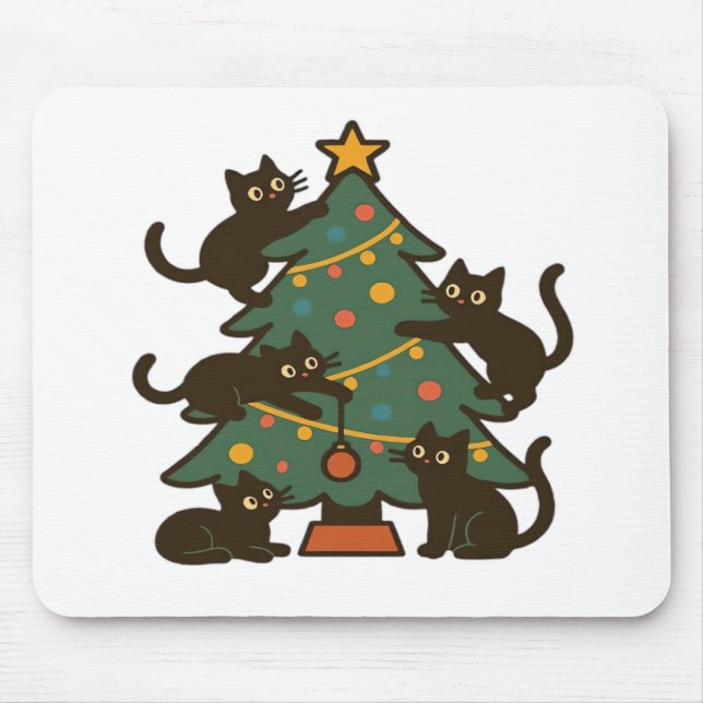 Alfombrilla De Ratón Christmas Cats Around The Tree Holiday Classic (Frente)